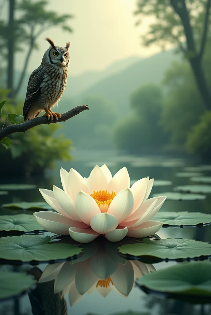 I need an image that has a lotus flower, the symbol of physiotherapy and owl.