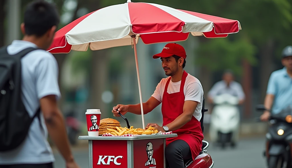 A driver selling KFC chicken in Bangkok during the day.