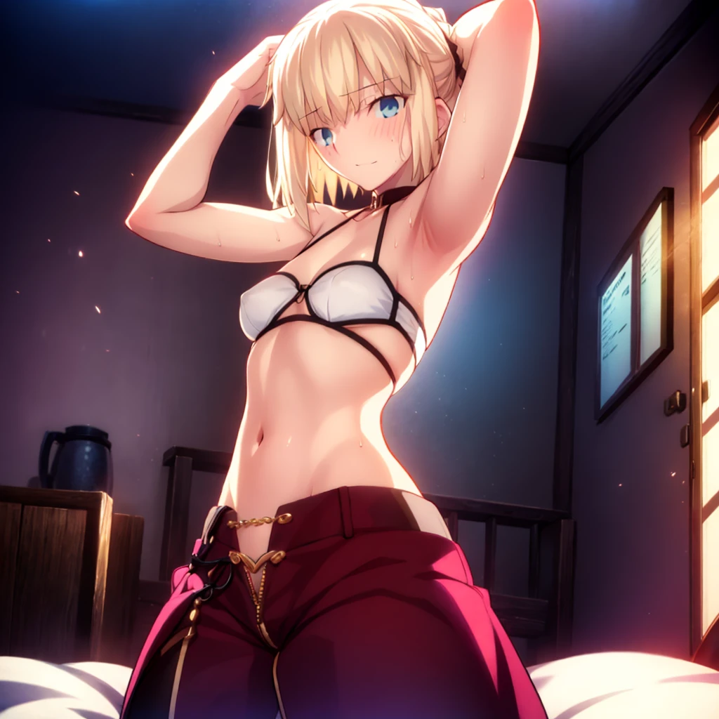 High resolution, 最high resolution,high resolution,{Things to know_f de stay night ufotable:1.15}, Rubio_ Best Quality, masterpiece, フルnude,Sweatだく,Blushing,smile,Armpitアップ,Sweat,Armpitを広げて見せている,bed,Moist,Blonde,whole body,pubic hairあり,Love juice,Armpit,side,sideの下,Armpitの下,sideアップ,Sweatをかいている,sideSweat,Upper Body, 1 person,sideズーム,Armpitズーム,Armpitを見せつける,sideを見せつける,両Arms behind head,nude,Raise your arms, Inner cavity reflection,whole body,Two arms,Alone,sexy,1 personだけ,Looking at me,膣からsemenが垂れている,front,pubic hair,Obscene lines,Ray tracing,Slender body,E Cup,Embarrassing,Armpit強調,side強調,ArmpitSweat,sideSweat,Wet Skin,Open your mouth,Noise Reduction,((Place your hands behind your head)),Emphasis on the crotch,Chest Enhancement,stage,Perfect lighting,体をfront,Look up,looking at the camera,真front,I don't want to go away.,体をfront,両Raise your arms,両Arms behind head,Embarrassing,Hands behind head,Hotel Rooms,bedの上,全naked,naked,膣からsemenが垂れている,bedに横たわる,,フルnude,オイルを塗ったテカテカのsideの下を見せる、オイルを塗った光沢のあるsideの下:1.30、Surreal、sideの下、オイルを塗った光沢のあるsideの下:1.30、光沢のあるsideの下、オイルを塗ったぬるぬのsideの下:1.30、ぬるぬるした光沢のあるsideの下:1.20、明るく詳細なsideの下、sideの下の細かいシワ:1.7、リアルなsideのシワ:1.7、sideの下を照らす光:1.4、side毛穴の細部まで), Armpit見せポーズ,side見せポーズ,Nipples,Nipplesが立っている,No clothes,素っnaked,Armpitアップ,sideアップ,NaughtyなArmpit,Naughtyなside,Sweat,Naughty,Arms behind head,Armpitを広げる,sideを広げる,Embarrassed look,Love juiceが垂れている,NaughtyなPussy,体をfrontへ,pubic hairが生えている,pubic hair,semen,semenまみれ,Naughtyな体,Naughtyな身体,NaughtyなPussy,Naughtyなgenital,genital,NaughtyなPussy,Naughtyなnaked,Naughtyなnaked体,Naughtyな肉体,Naughtyなボディー,恥ずかしそうにArmpitを見せている,恥ずかしそうにsideを見せている,lotion,lotionまみれ,Vaginal fluid,Vaginal fluidが垂れている,Love juice,Love juiceが垂れている,semenでベタベタ,Sticky with semen,Sperm,Spermまみれ,Spermでベタベタ,Pussy,Pussyを見せつける,Pussy,Pussyを見せつける,Embarrassed look,Groinにタトゥー,Groin,View your viewers,genital,女genital,湿ったArmpit,湿ったside,smile,4K,(8k),Noise Reduction,Place your hands behind your head,Emphasis on the crotch,((Place your hands behind your head)),(Shiny, oily skin), Raise the hand, (Raise your arms above your head:1.5), Put your arms behind your head, sideの下, (sideの下 into viewer's face:1.5), (View your viewers:1.5), Raise the hand,蒸れたArmpit,蒸れたside, sideの下を露出させる,Armpitの下を露出させる,両手を頭に当ててbedに座わる,蒸れたArmpit,蒸れたside,Artoria Pendragon