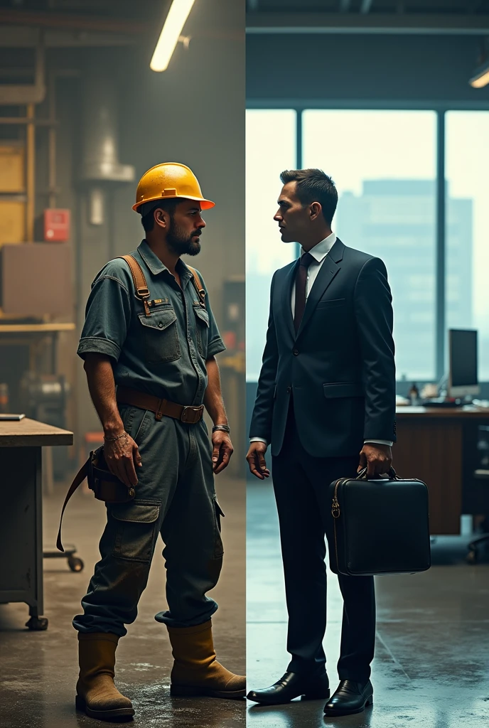 Create two photos worker
and businessman show difference in same image