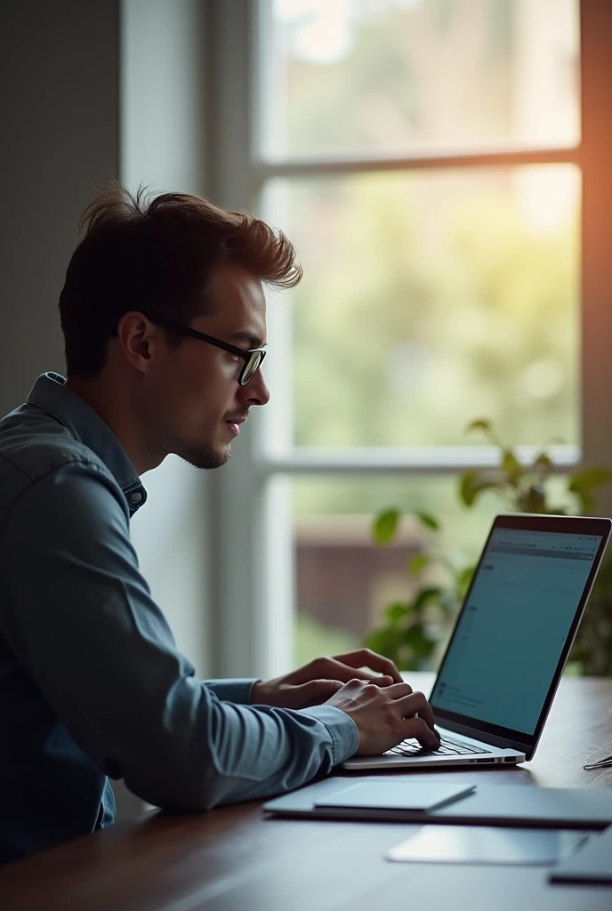 Banner in which a person consults a laptop. The size must be horizontal, 1075px x 600 px