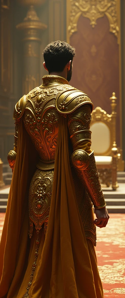 a resin prince dressed in gold who was facing the king from a distance on the throne