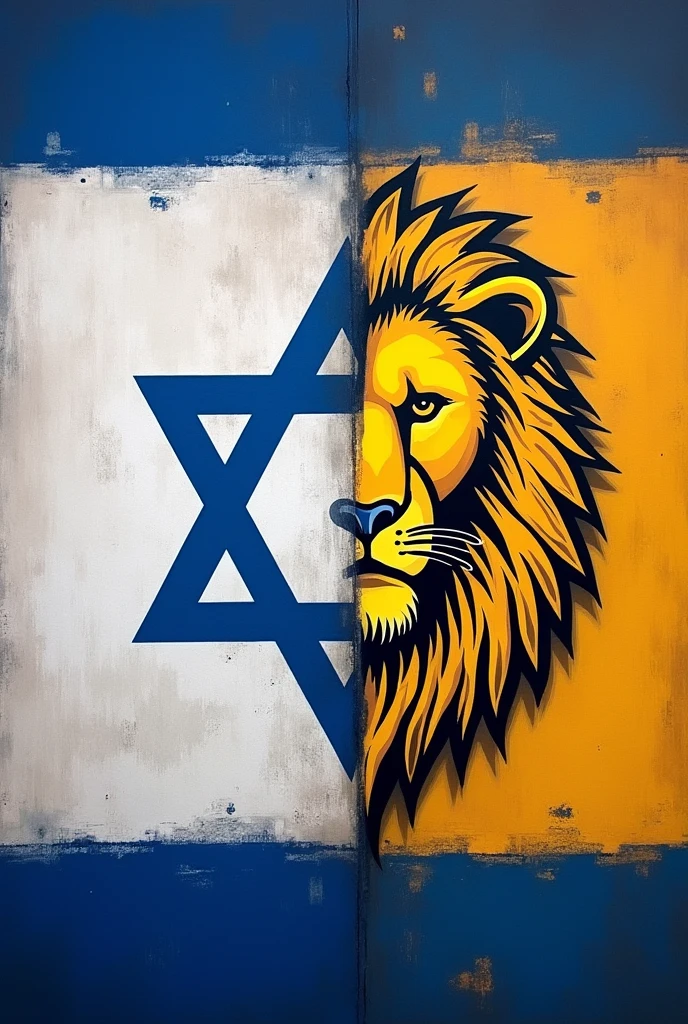 Israeli flag on one side with a lion head gradient on the other side