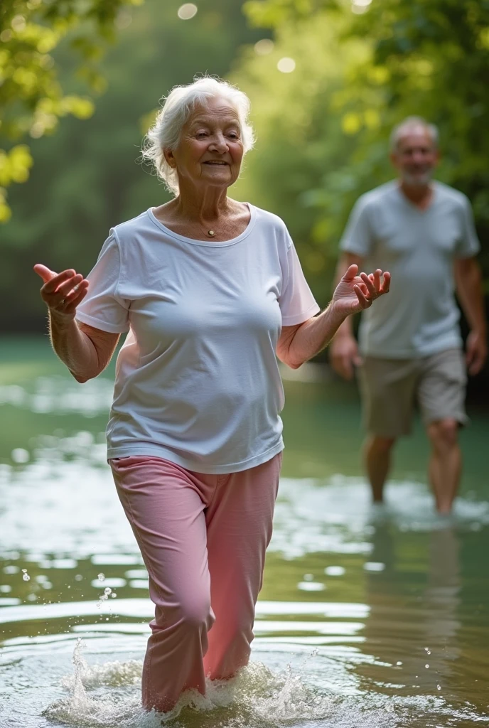 image mixing yoga water aerobics walking, with elderly people