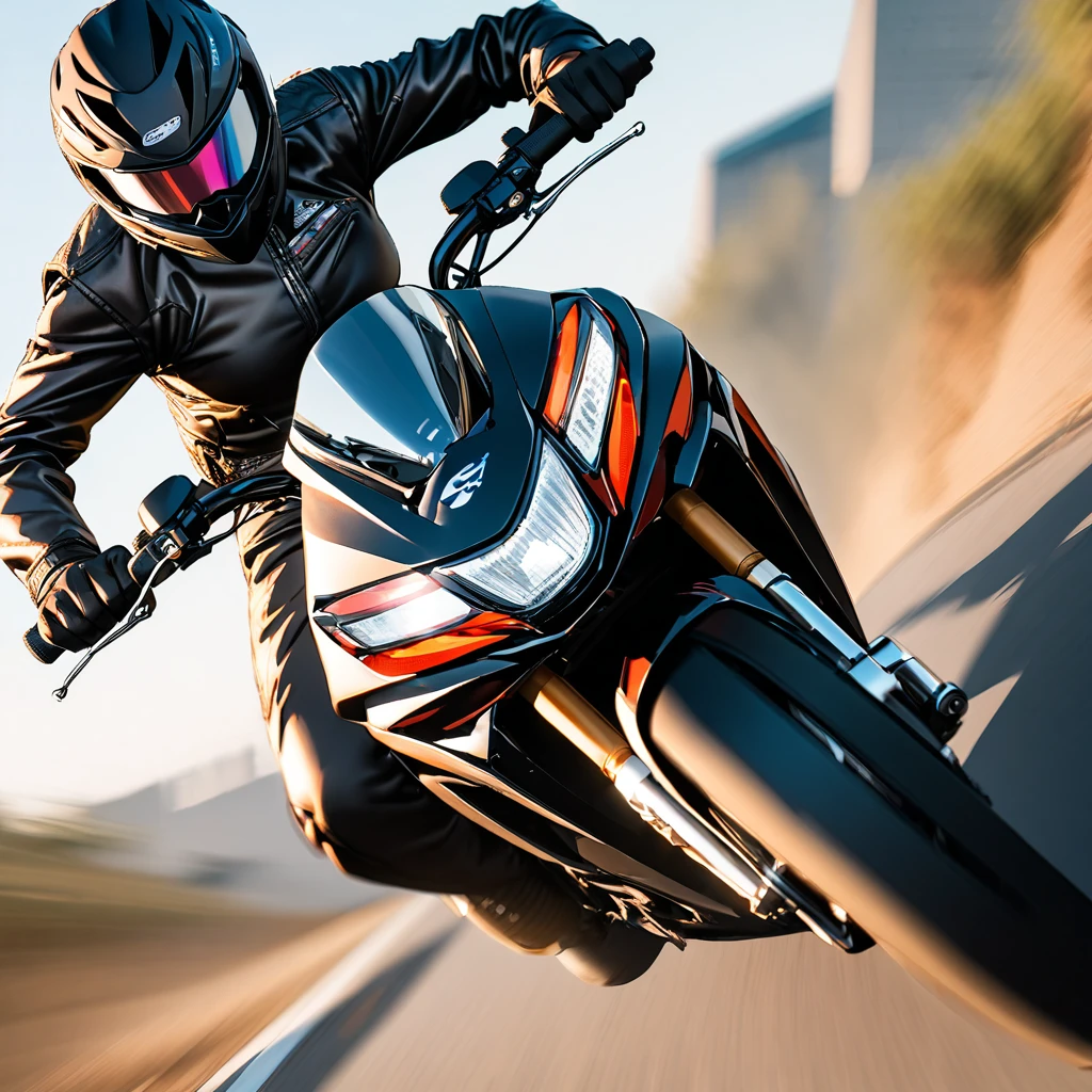 1girl,original,solo,Black Leather Jacket,ride motorcycle,Motion Blur,ultra-detailed,sharp focus,(best quality)