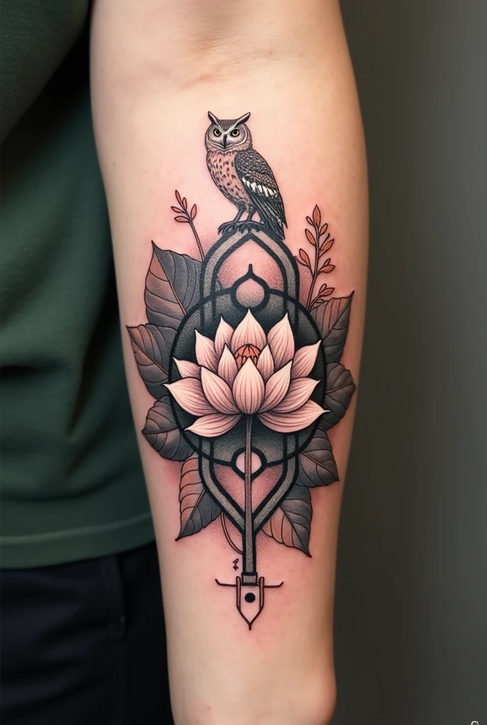 I need a tattoo with the joints of the physiotherapy symbol, the lotus flower and the owl.
