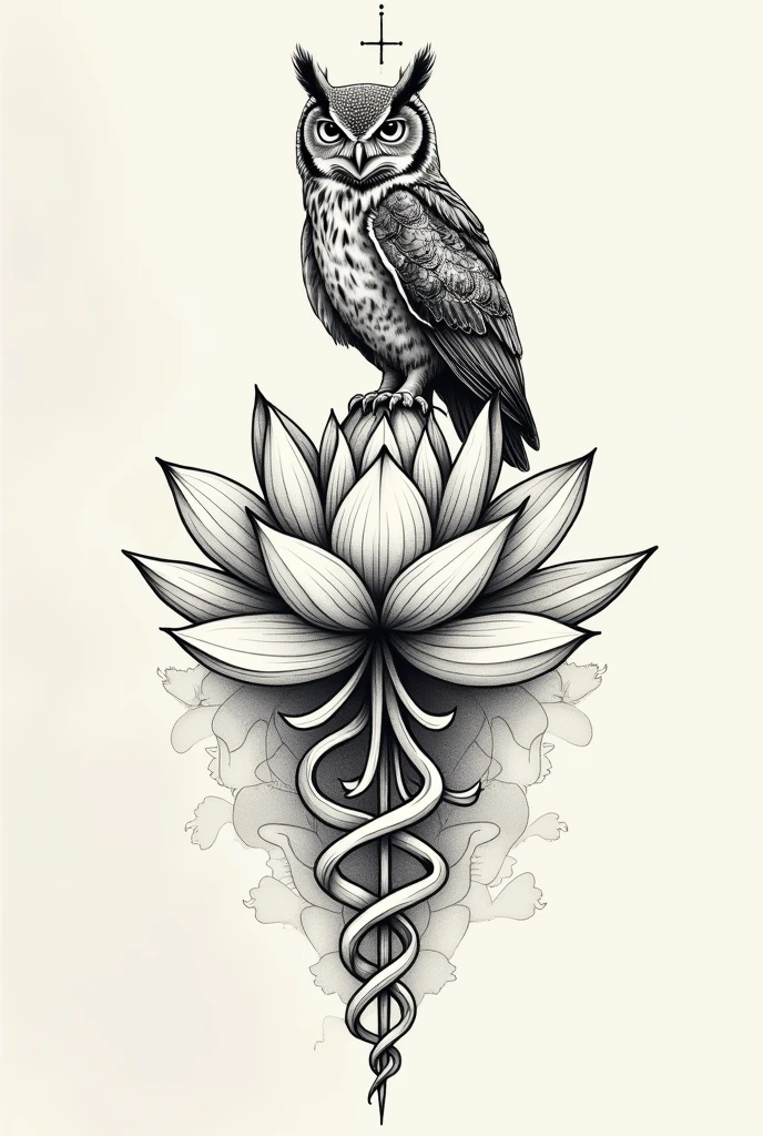 I need a tattoo with the joints of the physiotherapy symbol, the lotus flower and the owl.