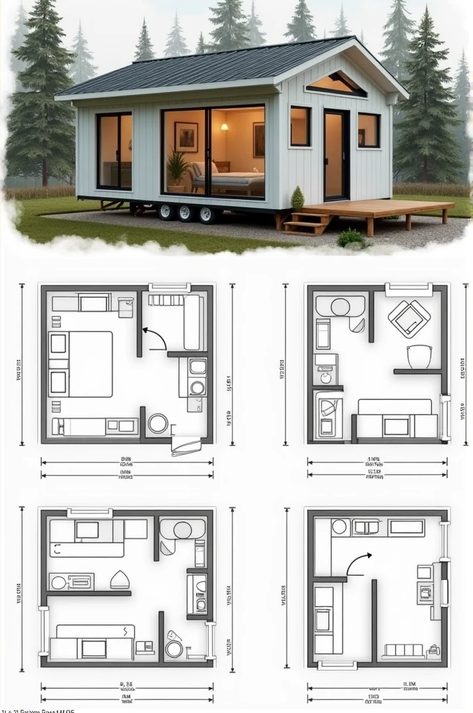 tiny house architectural plan with measurements