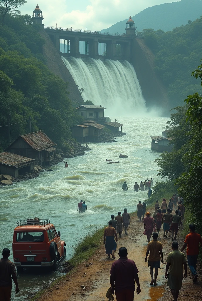 Mullaperiyar dam, broken wall,fall in water,flood village, people die, animals die,