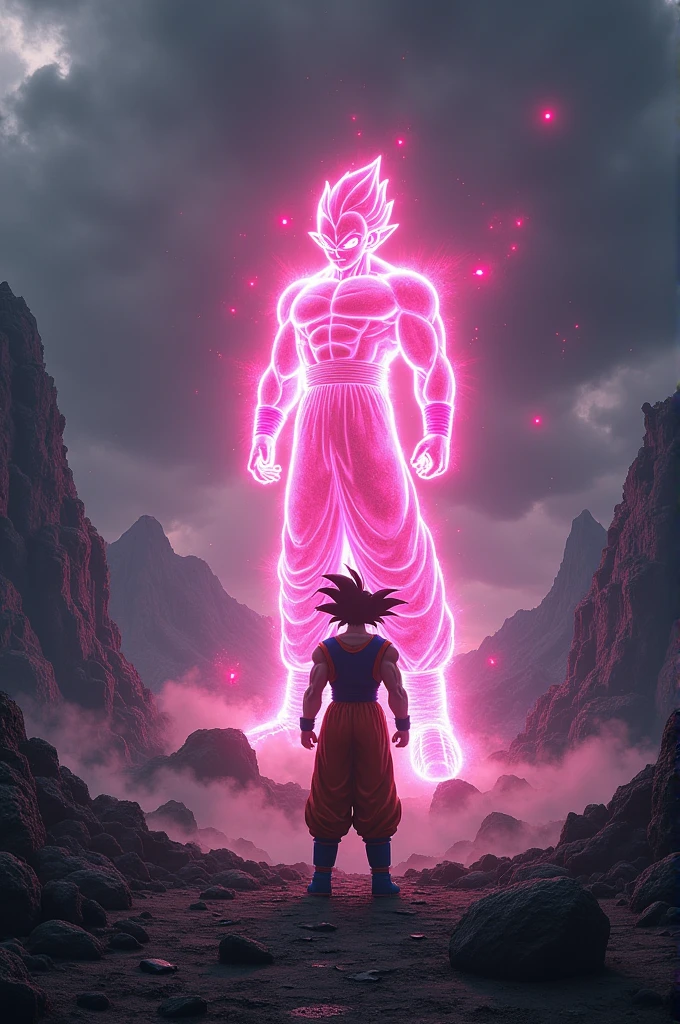 son goku/dragon ball Z,ssj rose,Red Moon,black clouds. mountains,valleys,destroyed,broken trees,in battles