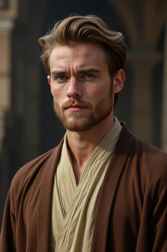 A handsome, short-haired, beardless Star Wars Jedi