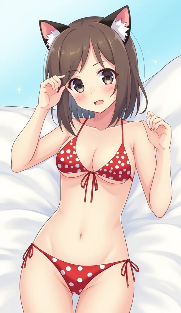 One Girl,Cat ear,18-year-old,Pure,Obedience,beautiful girl,blush one's cheeks,Polka dot bikini,Groin