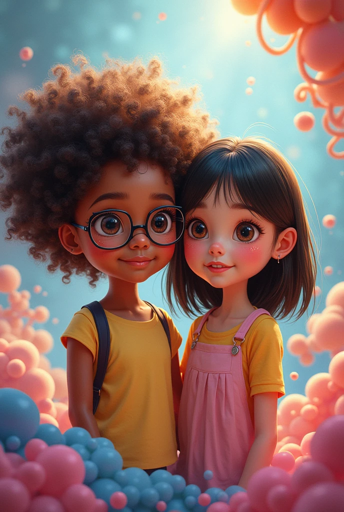 Two girls, one with curly hair and glasses and the other with straight hair and highlights