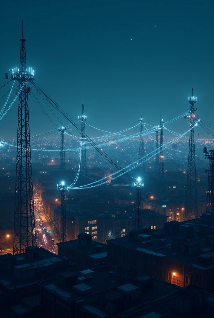 How do antennas and wireless networks work in a city at night