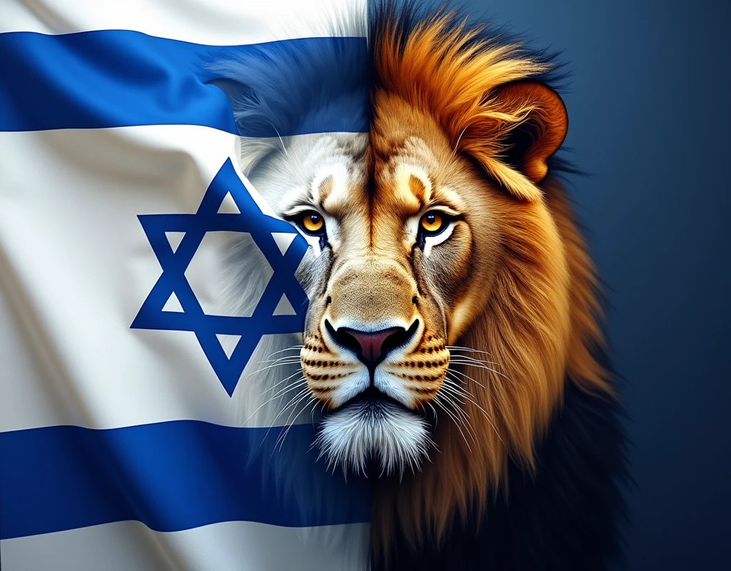 flag of israel on one side and lion's head on the other side hd