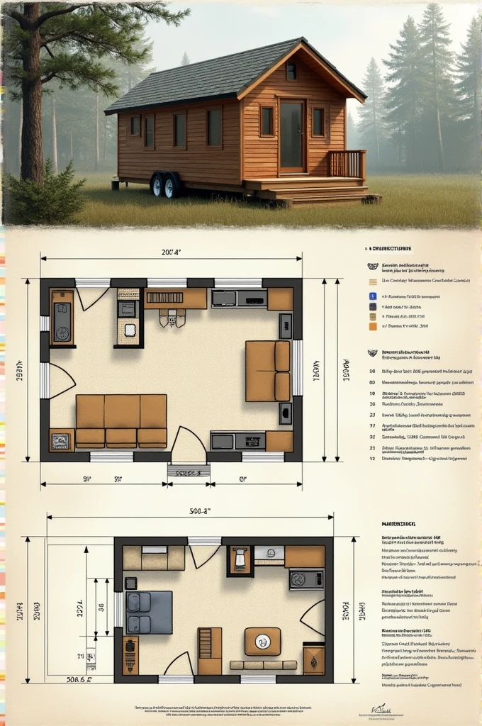 Tiny house architectural plan with measurements with numbers