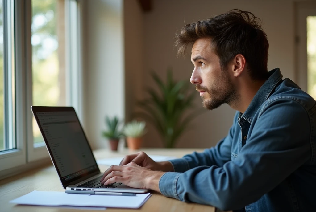Banner in which a person consults a laptop. The image must have dimension: 1075px x 600 px