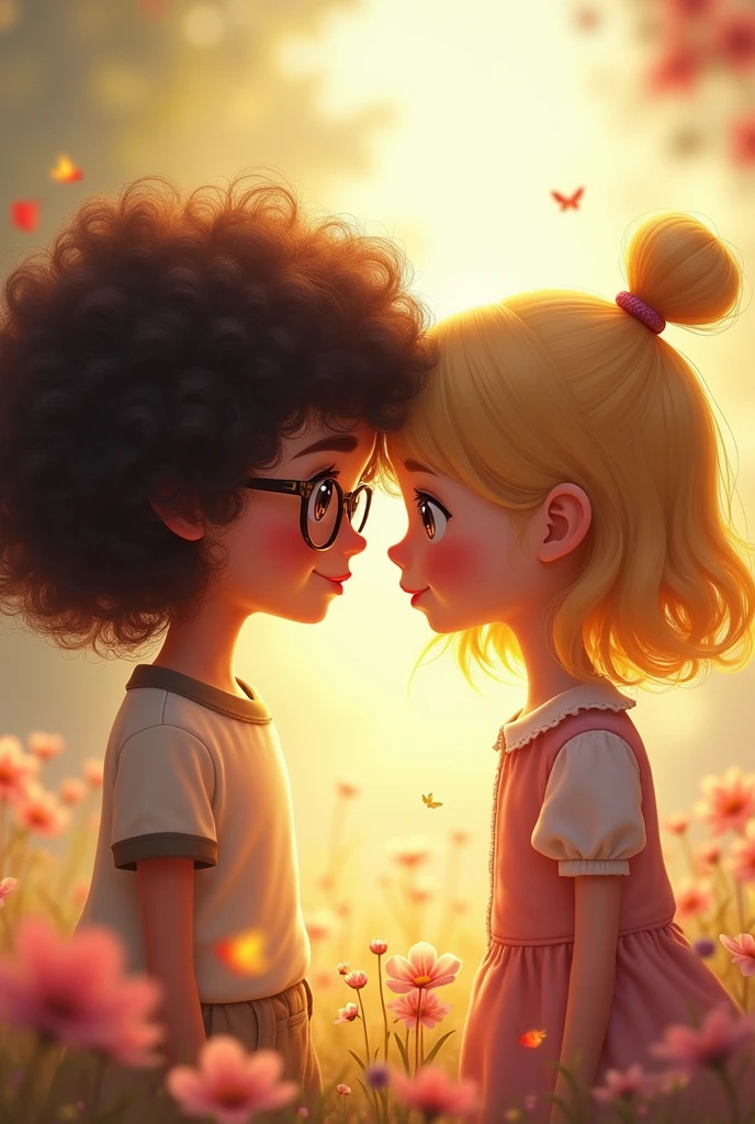 Two girls, one with curly hair and round glasses and the other with straight hair and blonde highlights