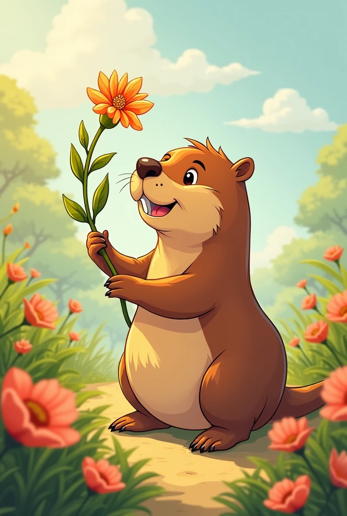 An animated capybara weaving flowers or anything without a background