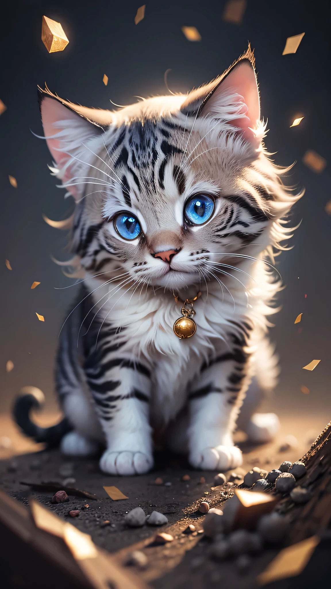 Cute little surreal cat、Munchkin、Adorable and fluffy、Cinematic Lighting Effects、Charm、very cute、Fantasy art、Bokeh、Digital Painting、Soft lighting、4K resolution、 Photorealistic Rendering、Very detailed、A realistic masterpiece、Professional photography、