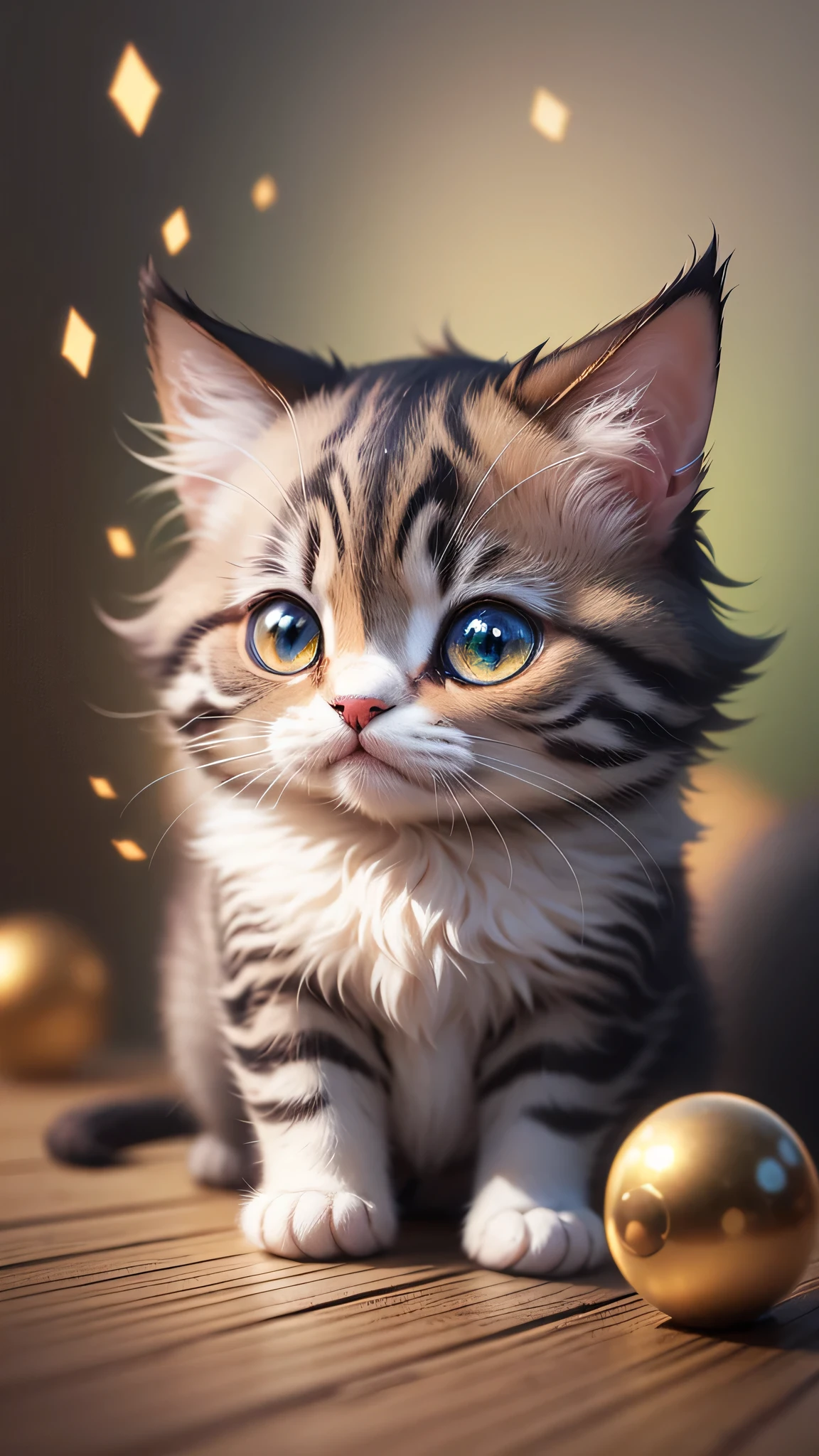 Cute little surreal cat、Munchkin、Adorable and fluffy、Cinematic Lighting Effects、Charm、very cute、Fantasy art、Bokeh、Digital Painting、Soft lighting、4K resolution、 Photorealistic Rendering、Very detailed、A realistic masterpiece、Professional photography、