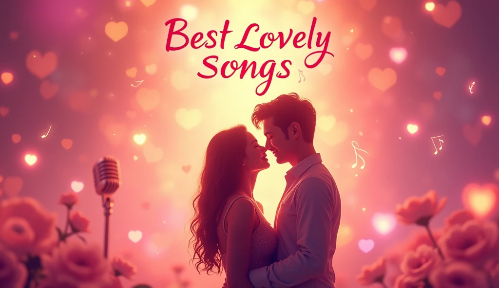 "Create a captivating YouTube thumbnail for a love songs playlist. Feature romantic imagery like hearts, couples, or sunset scenes, with bold text that reads 'Best Love Songs & Music.' Use warm, inviting colors to evoke a romantic atmosphere and attract viewers."