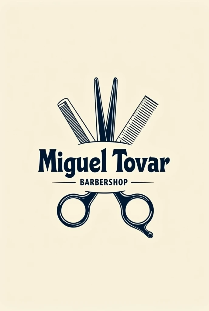 (masterpiece) barbershop logo, scissors, comb and in the center the word Miguel Tovar