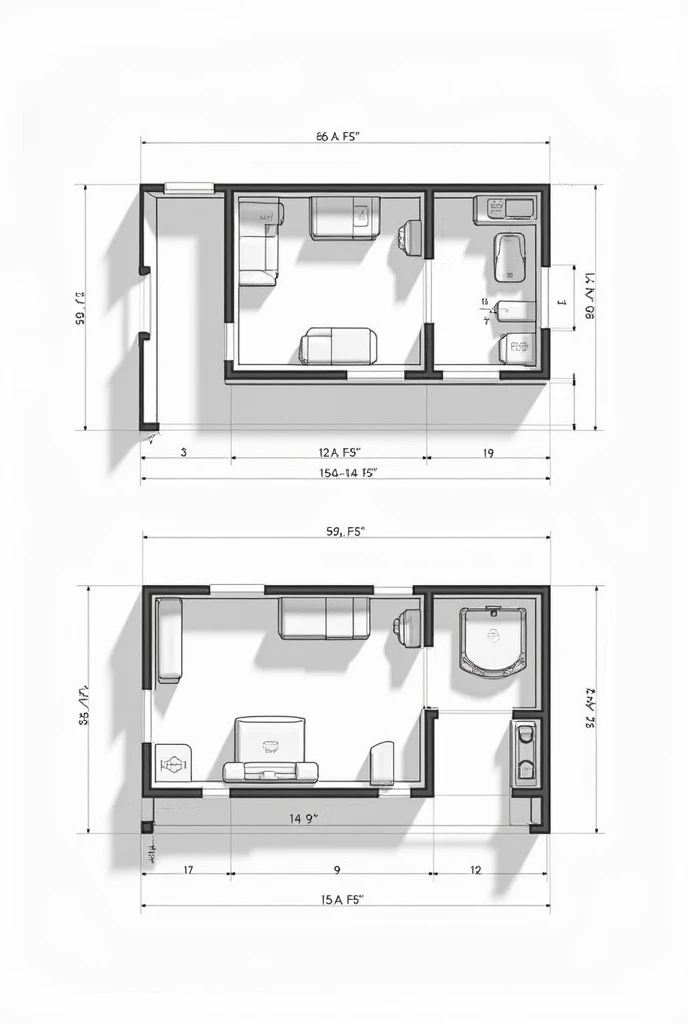 Tiny house architectural plan with measurements with numbers with second floor
