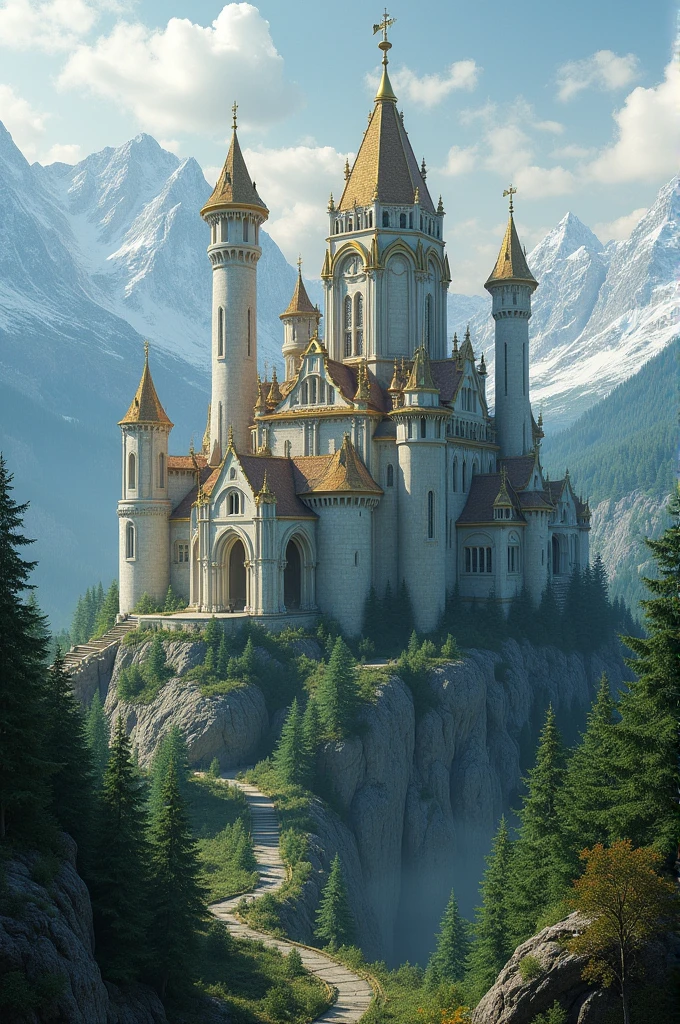 The castle of Olórin, Inspired by Tolkien's Middle Earth, It is located on the top of a snowy mountain, Surrounded by forests and enchanted gardens. Its architecture combines elven and dwarven elements., with slender white marble towers and gilded roofs. inside, The Great Hall is welcoming and majestic, with a vaulted ceiling and shelves filled with old books.
A special tower is dedicated to meditation and research, while a hidden camera protects powerful objects. The Back Garden, Inspired by Lórien, It is a sacred and peaceful space, ideal for reflection. The design reflects the wisdom and power of Olórin, with a deep connection to the history and nature of Middle Earth.
