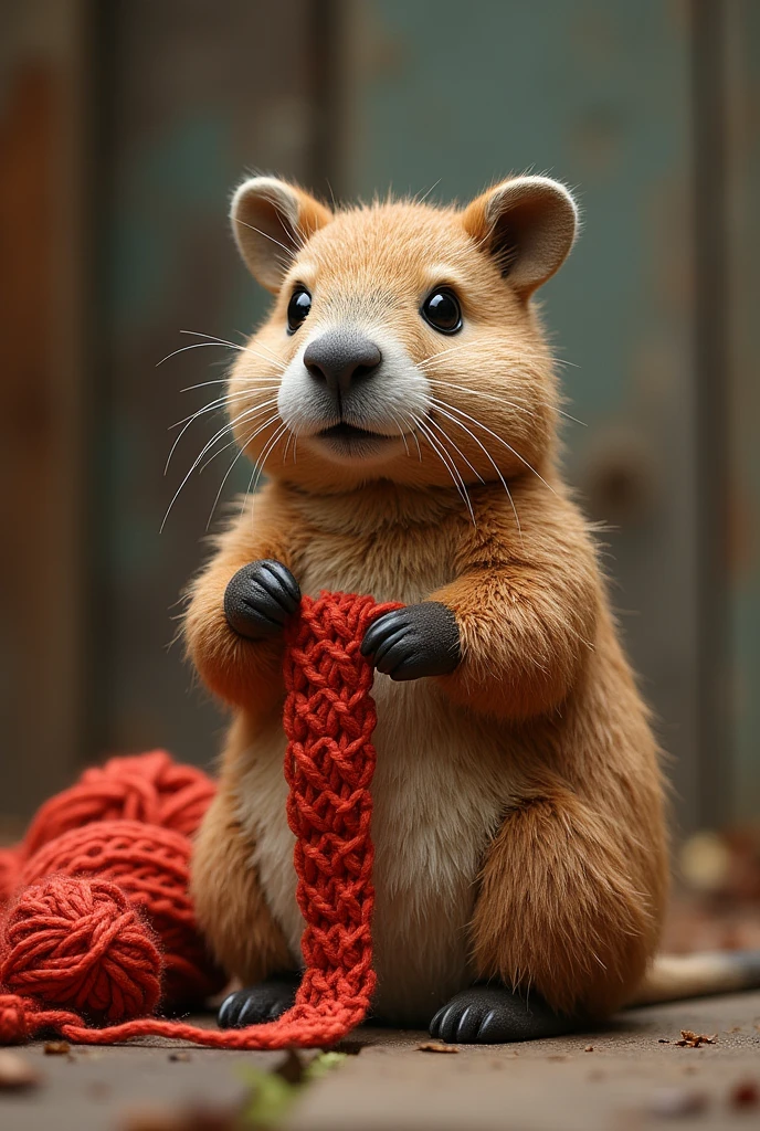 A capybara knitting