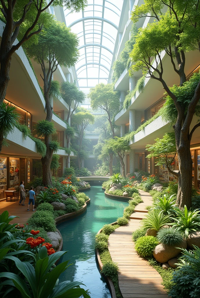 An ecological recreational space within a hotel, where guests can be comfortable and enjoy learning about natural conservation.