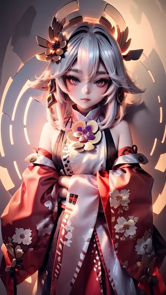 pretty girl Japanese style Golden kimono Bob Hair Silver Hair Gorgeous large flower hair ornament Golden halo Big eyes
Gaze, Angel Halo, The background is glowing