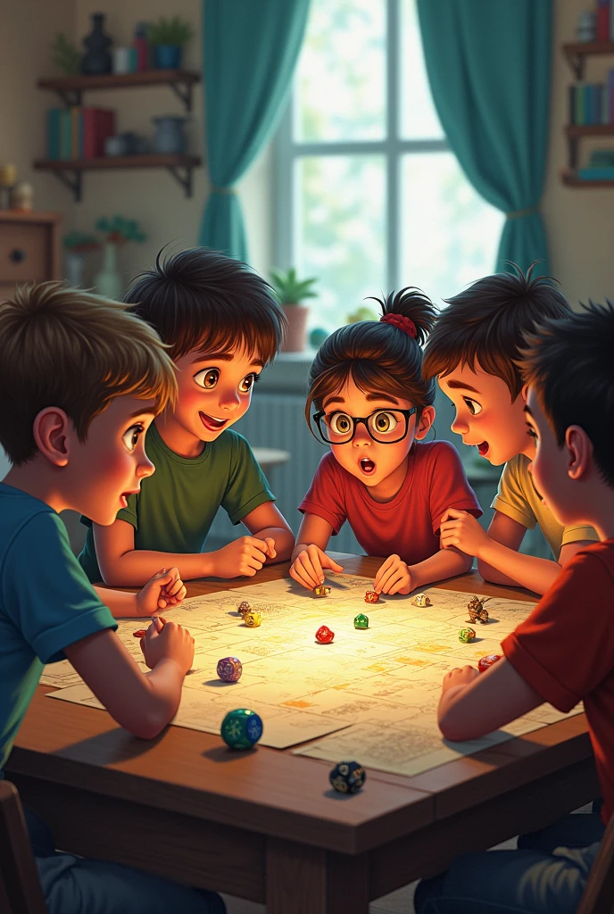 A group of children playing tabletop RPG