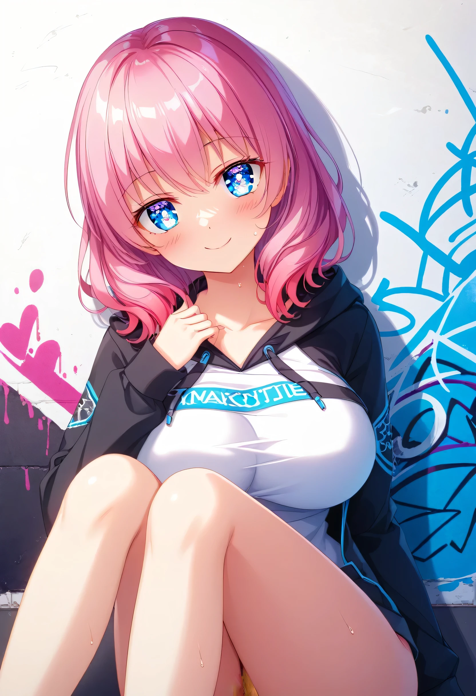 One Girl、Pink Hair、blue eyes、Twin tail hair、White Line Gradient Hair、Bangs are straight,Detailed Background, masterpiece,Small breasts、 Highest quality, smile, ornament, hoodie, Portraiture, Blue Neon, graffiti, dark, night, Glowing Eyes, ブラックライトのmasterpiece, Highest quality, One Girl,(((Beautiful pink ocean hair color)))、(Emerald blue eyes:1.5), , Yellow pubic hair growing in the eyes, (Large Breasts:1.2), break looking at viewer, break indoors, break (masterpiece:1.2), Highest quality,High resolution, unそれy 8k wallpaper, (shape:0.8), (Beautiful and beautiful eyes:1.6), Highly detailed face, Perfect lighting, Detailed CG, (Perfect hands, Perfect Anatomy)、Wistful face、Haa、Embarrassing expression(1:2)、Rough I breatheing、(((Legs wide open)))、(((White Background)))、White Background、Red face、blush、Embarrassing、Dynamic pose、whole body、Sweat、I breathe、Life-size model、panic、panic、((whole body))、Perfect hands、Perfect hands