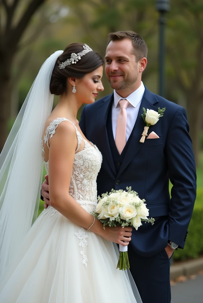 Wedding image. Woman dressed as a bride and man in a suit and tie. Make with personal photos from my gallery.