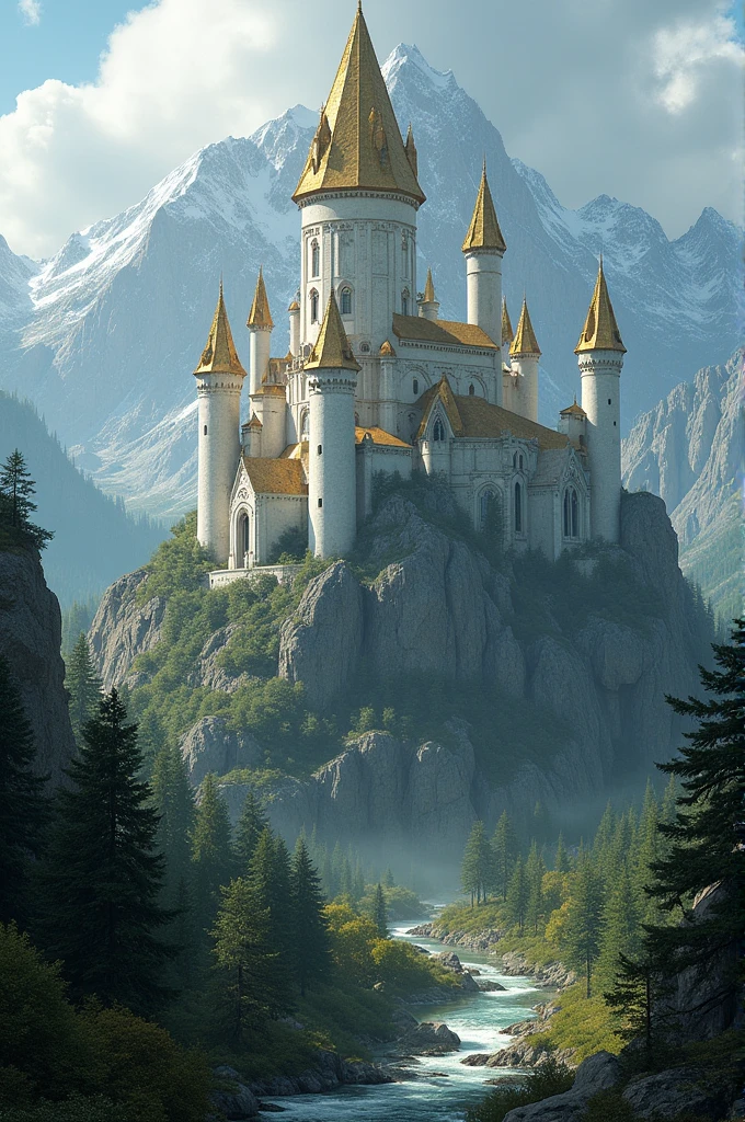 The castle of Olórin, Inspired by Tolkien&#39;s Middle Earth, It is located on the top of a snowy mountain, Surrounded by forests and enchanted gardens. Its architecture combines elven and dwarven elements., with slender white marble towers and gilded roofs. inside, The Great Hall is welcoming and majestic, with a vaulted ceiling and shelves filled with old books.

A special tower is dedicated to meditation and research, while a hidden camera protects powerful objects. The Back Garden, Inspired by Lórien, It is a sacred and peaceful space, ideal for reflection. The design reflects the wisdom and power of Olórin, with a deep connection to the history and nature of Middle Earth.