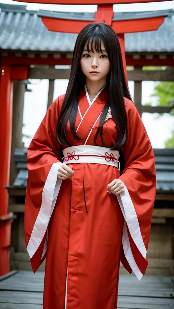 White Demon Fox、Nine-tailed Fox、Japanese women、kimono、Fair skin、Red lines on face、8K、I have long hair、Shrine grounds、red torii、night