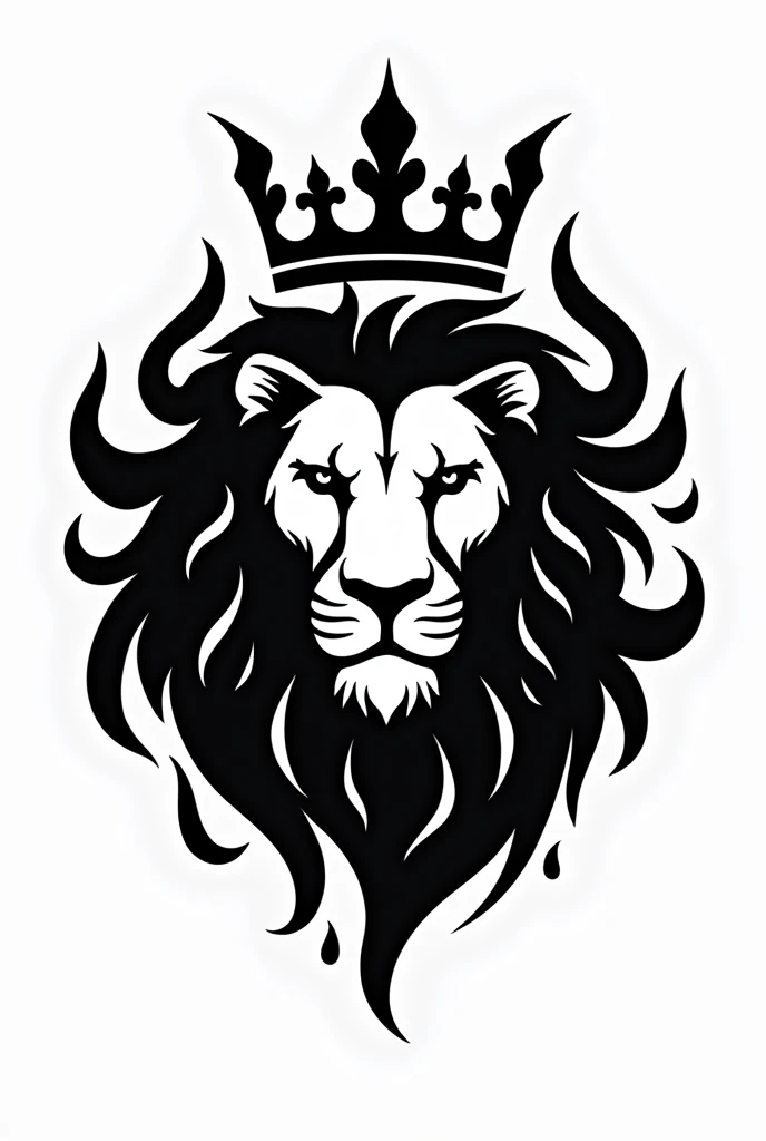 Make a logo that combines a lion&#39;s head with a crown and fire with few details in black and white