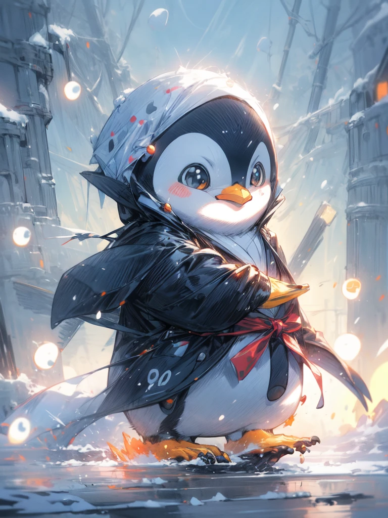 penguin with a backpack on its back walking in the snow, fat penguin, penguinz0, penguin, anthropomorphic penguin, mecha anthropomorphic penguin, fat penguin unity asset, pinguin, adorable digital painting, so cute, cute detailed digital art, cute anime, by Yang J, cute:2, wallpaper!, pixiv contest winner