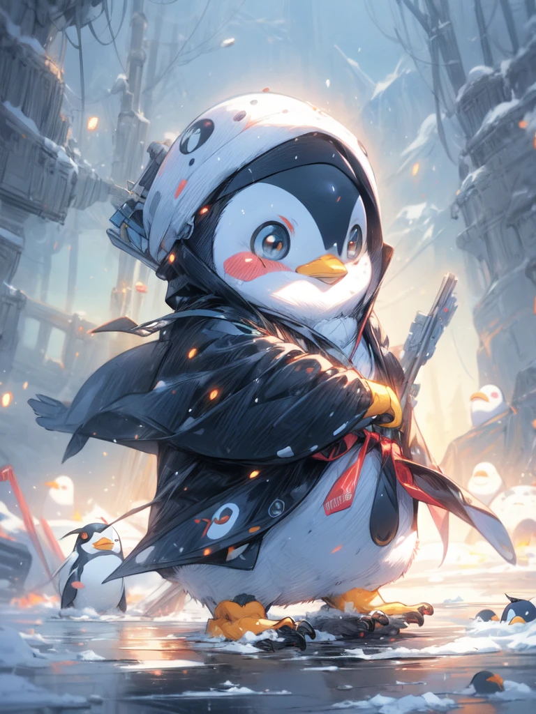 penguin with a backpack on its back walking in the snow, fat penguin, penguinz0, penguin, anthropomorphic penguin, mecha anthropomorphic penguin, fat penguin unity asset, pinguin, adorable digital painting, so cute, cute detailed digital art, cute anime, by Yang J, cute:2, wallpaper!, pixiv contest winner