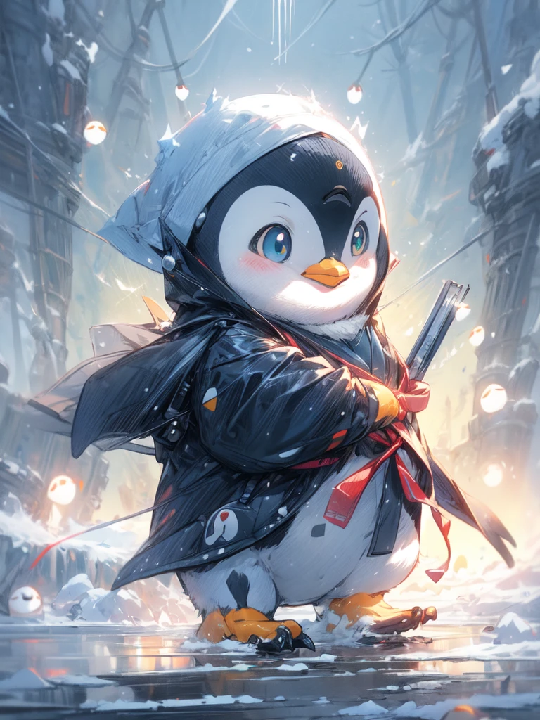 penguin with a backpack on its back walking in the snow, fat penguin, penguinz0, penguin, anthropomorphic penguin, mecha anthropomorphic penguin, fat penguin unity asset, pinguin, adorable digital painting, so cute, cute detailed digital art, cute anime, by Yang J, cute:2, wallpaper!, pixiv contest winner