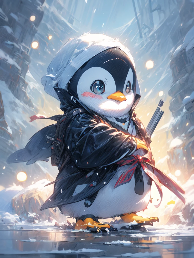 penguin with a backpack on its back walking in the snow, fat penguin, penguinz0, penguin, anthropomorphic penguin, mecha anthropomorphic penguin, fat penguin unity asset, pinguin, adorable digital painting, so cute, cute detailed digital art, cute anime, by Yang J, cute:2, wallpaper!, pixiv contest winner