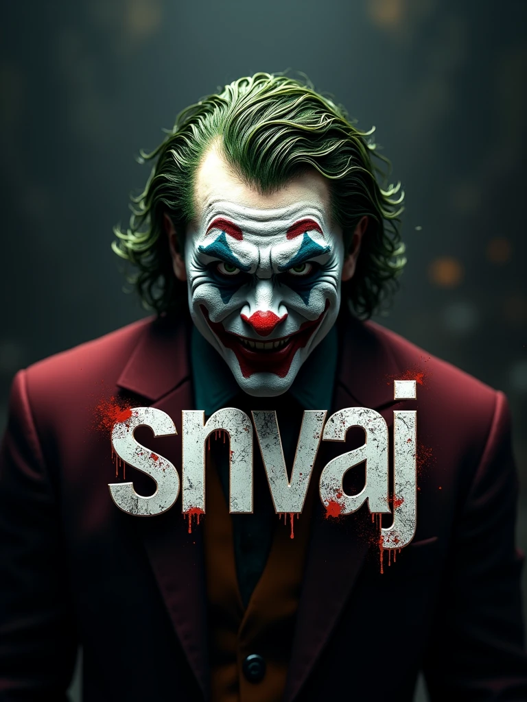 logo "snvaj" stylish letter logo front, background joker , realistic and attitude with logo joker