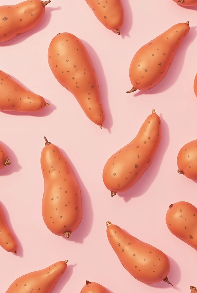 Draw me a picture 3*3. Promotional poster background image，Mainly pink，No food present，Mainly sweet potatoes as the 2D background of the pattern
