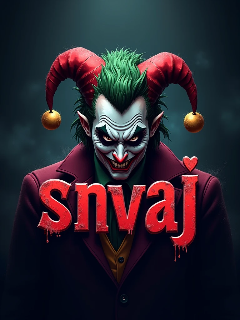 logo "snvaj" stylish letter logo front, background joker , realistic and attitude with logo joker