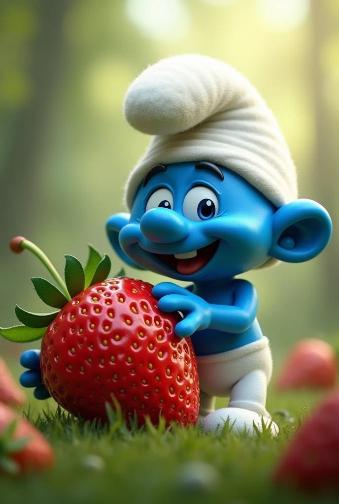 the smurf from the smurf blue meme with strawberry