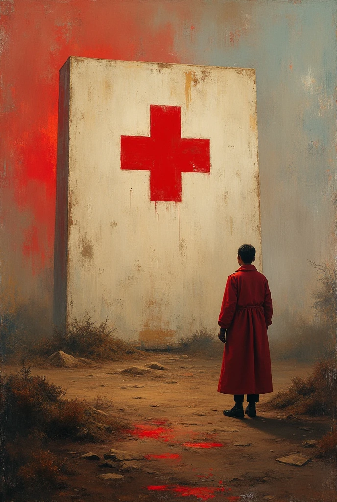 an image that represents everything that the Red Cross is, and its history the IMAGE MUST BE REPRESENTED AS IF IT WERE A PAINTING ON A CANVAS 
