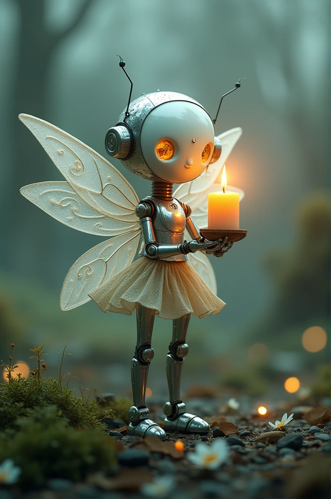 Robot fairy holding a candle