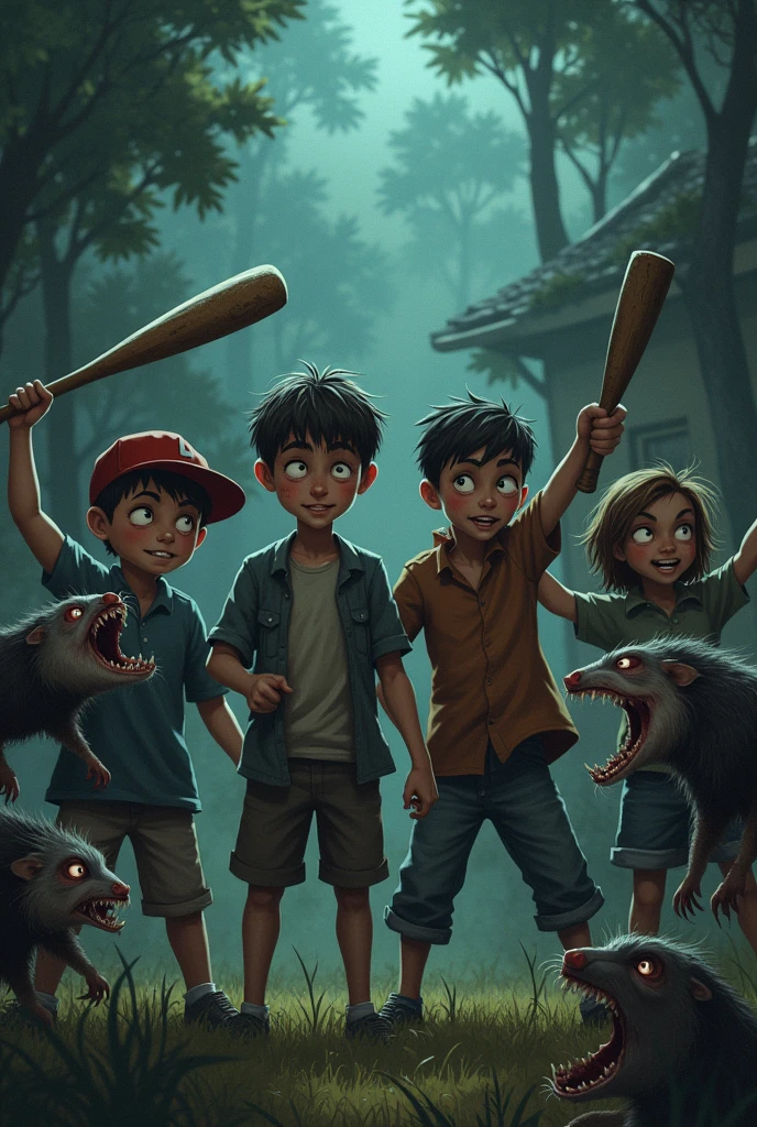 4 boys defending themselves from zombie possums 