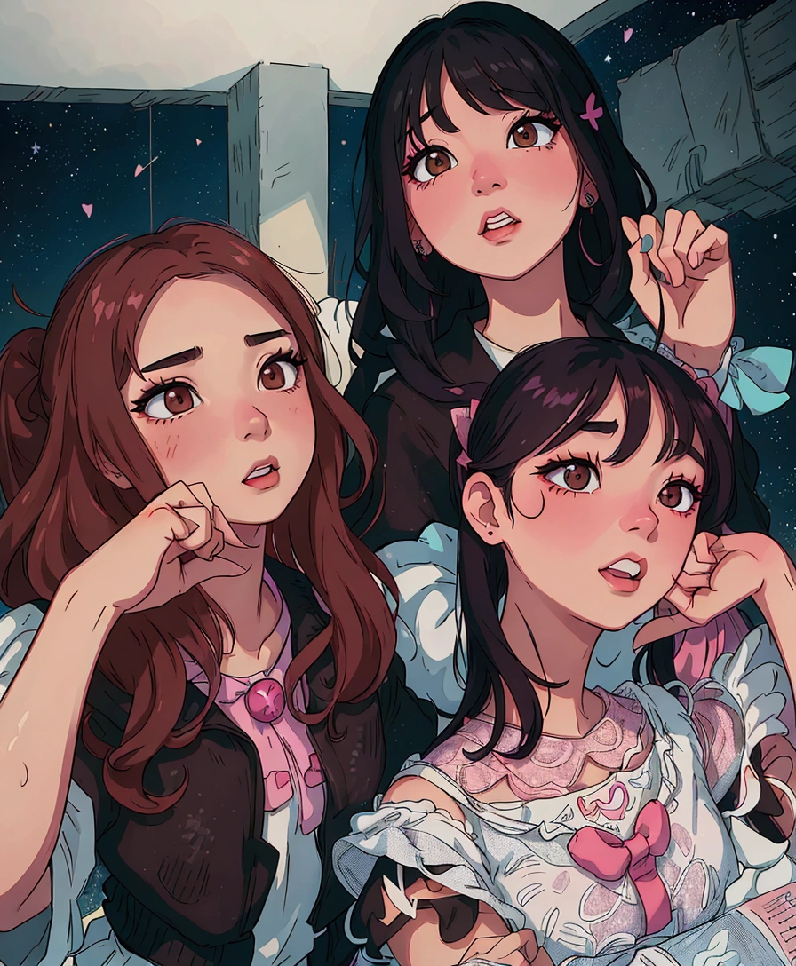 (best quality:0.8) perfect anime illustration, three girls posing for a picture with their hands on their lips, blackpink, ulzzang, lalisa manobal, uwu, bae suzy, 😭 🤮 💕 🎀, # oc, #oc, popular south korean makeup, album art, twice, 🤬 🤮 💕 🎀, jossi of blackpink, profile pic, cgcosiety